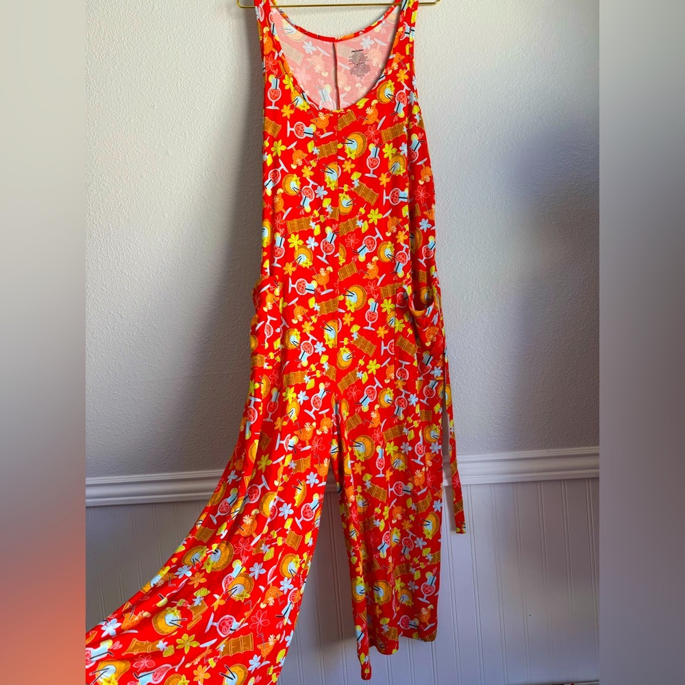 MeUndies Sleeveless Jumpsuit 2X Happy Hour Print Ankle Wide Leg Pockets Beach